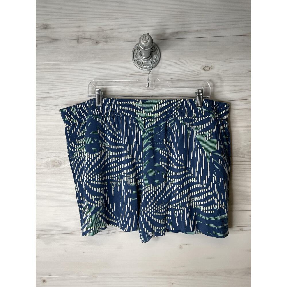 Apt 9 Shorts Womens XXL Navy Blue Green Palm Print Pull On Rayon Pockets Casual